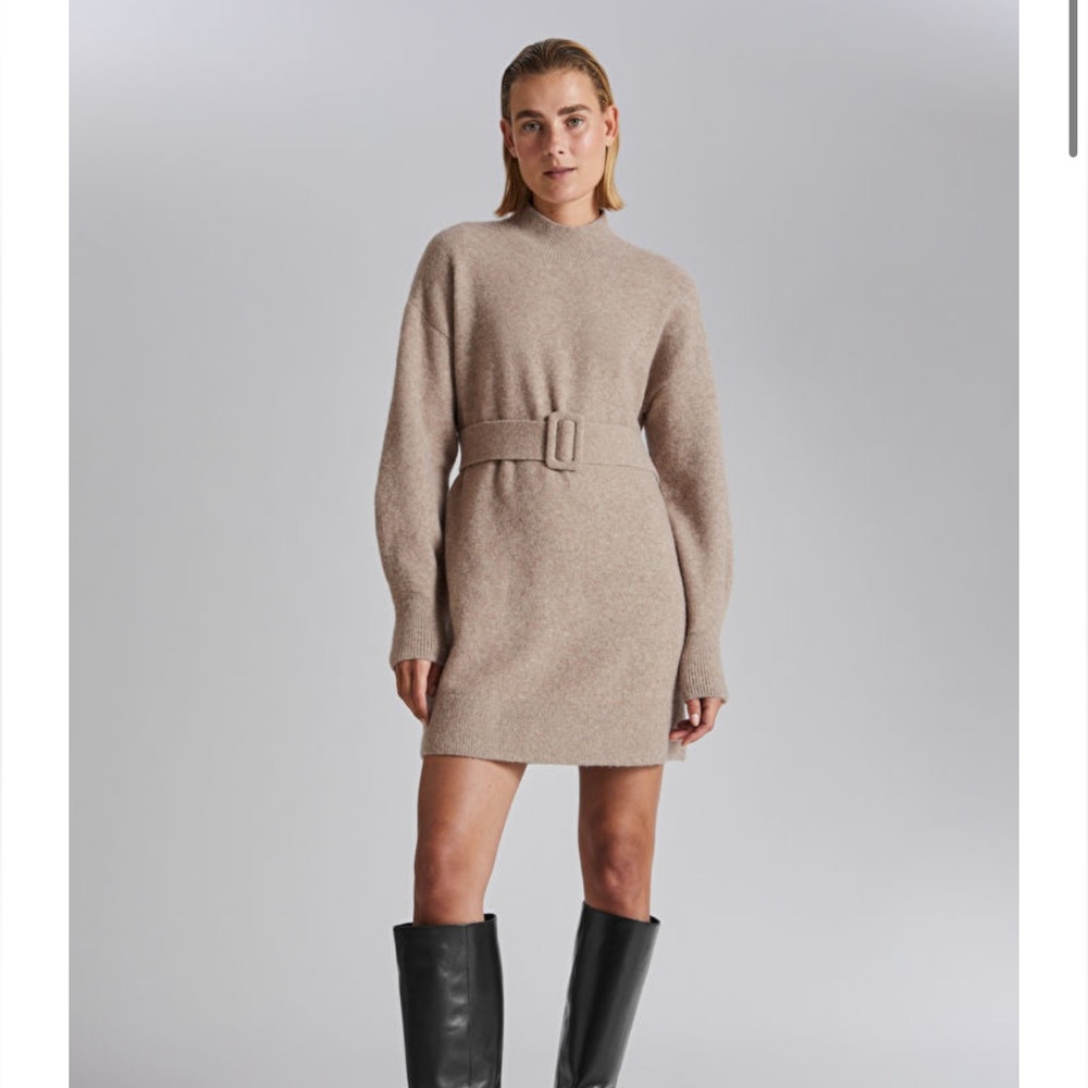 & Other Stories beige belted sweater dress M